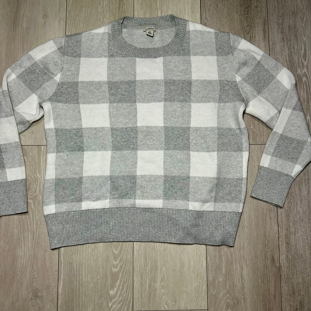 L.L. Bean Gray and White Checkered Crew Neck Sweater